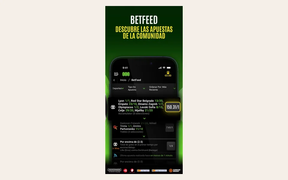 App de 888 Sport en la App Store de España: apuestas de la comunidad